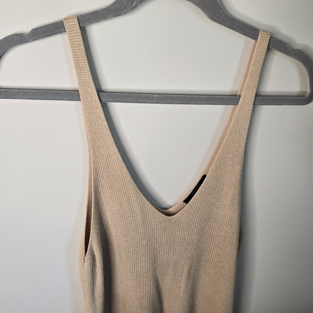 Khaki Tan Beige Cami Camisole Knit Sweater Sleeveless Tank Oversized V Neck Top - Picture 5 of 10